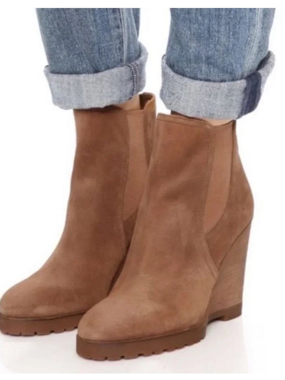Michael Kors Suede Wedge Ankle Boots - Tan